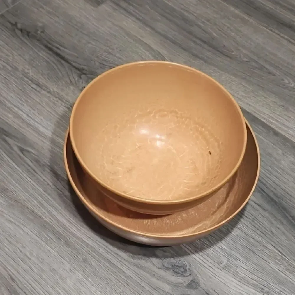 Set Of 2 Vintage 70's Coated Wooden Ellingers LG Mixing Bowls
